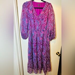 Talbots Pink & Purple Paisley Long-Sleeve Dress